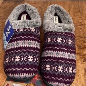 Dearfoams Aubergine Purple and White Fur Slippers